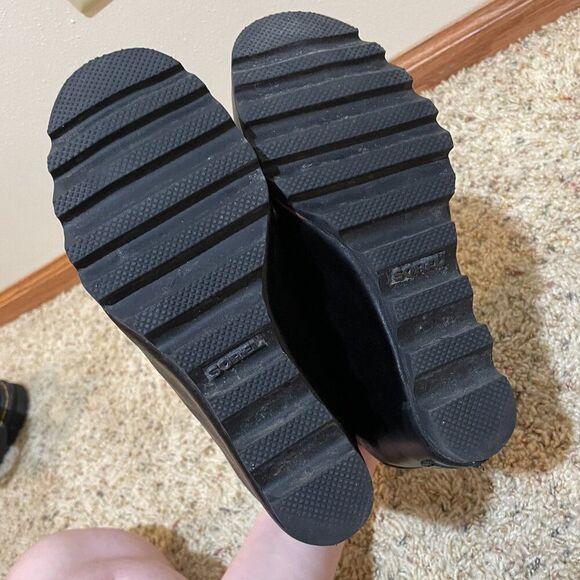 Sorel Size 7 Fiona Wedge Lux Leather Ankle Boots Black Pull On - Picture 9 of 16